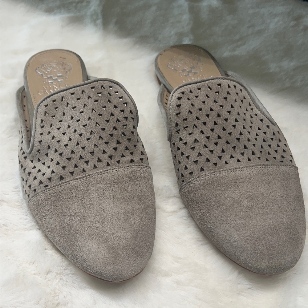 Vince Camuto Taupe Perforated Mules